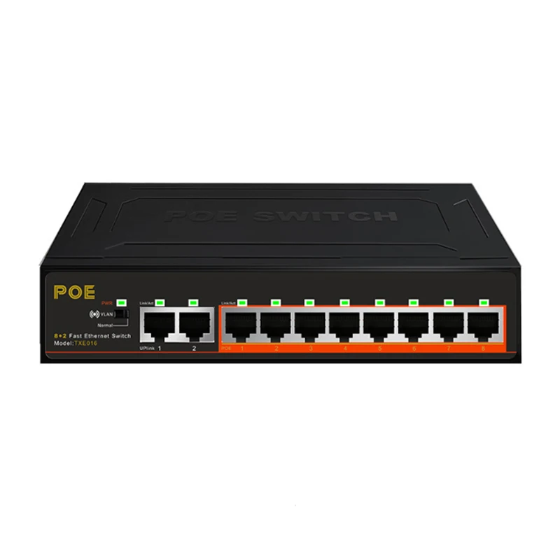 8 + 2 порта 10/100 Мбит/с PoE стандартный переключатель питания через Ethernet для IP камер AP