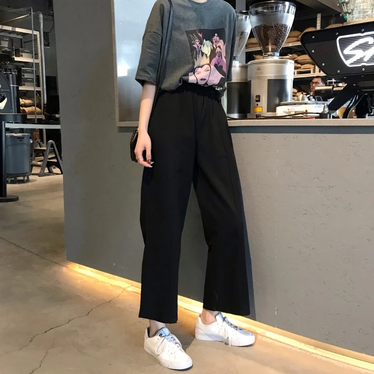 

Women's Spring/Summer 2021 New Wide-Leg High Waist Drooping Mop Pants Loose Slimming and All-Matching Casual Cropped