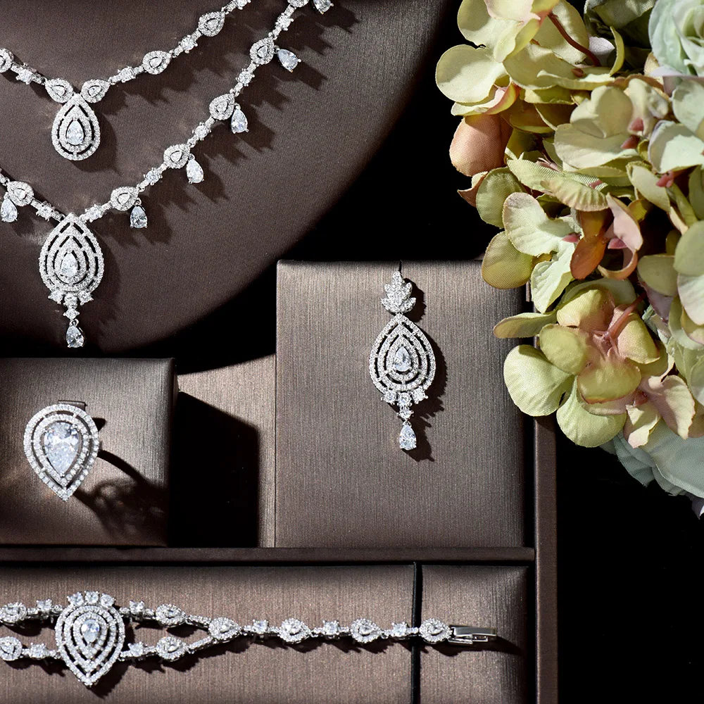 Hiневесты роскошные свадебные ювелирные наборы AAA CZ Классический дизайн для