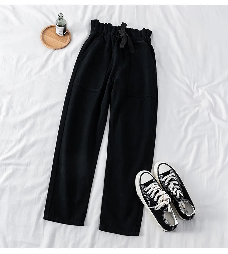 black pants Neploe гофрированные плиссированные Стрейчевые джинсы с высокой талией весна осень женские белые черные синие джинсовые брюки корейские свободные джинсовые штаны - Цвет: black pants