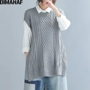 Женский трикотажный жилет DIMANAF, свободный хлопковый пуловер без рукавов, верхняя одежда большого размера для осени