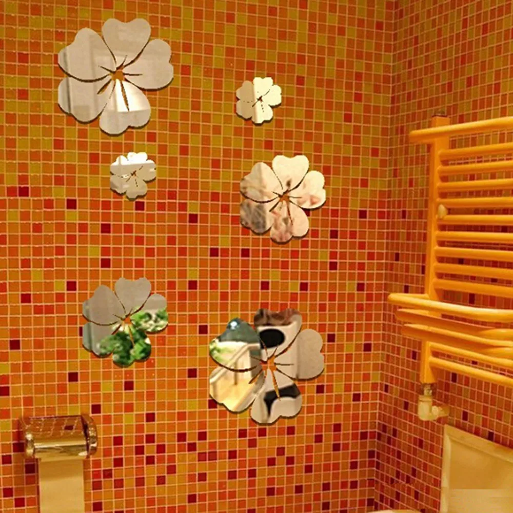 3D зеркало цветочный DIY Искусство Съемные Стенки Стикеры акриловые фрески