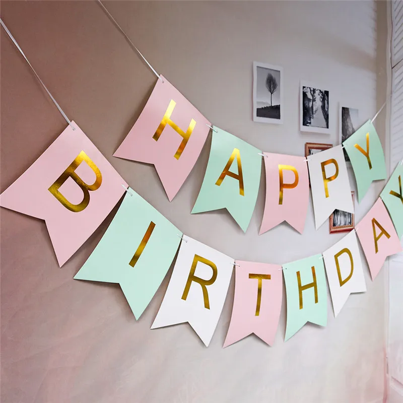 Баннер Baby Shower День рождения украшения фото будка С Днем Рождения овсянка гирлянды из флажков позолота флажок на день рождения