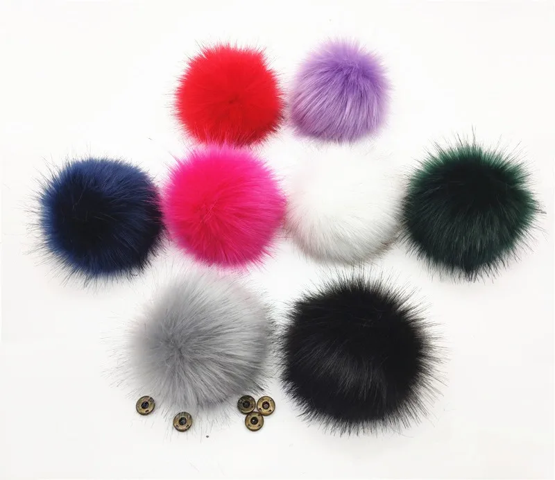 12cm colorful pompoms with snaps New winter artificial fur poms for knitted beanies cap hats shoes men's skullies & beanies