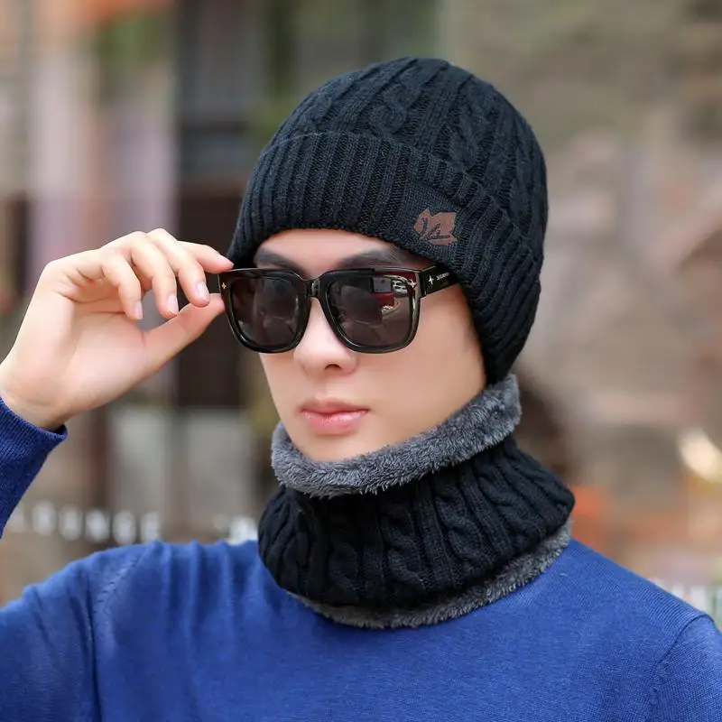 COKK зимние шапки Skullies Beanies, зимние шапки бини для мужчин и женщин, шерстяной шарф, шапки, Балаклава, маска, шапка, вязаная шапка для мужчин - Цвет: Black