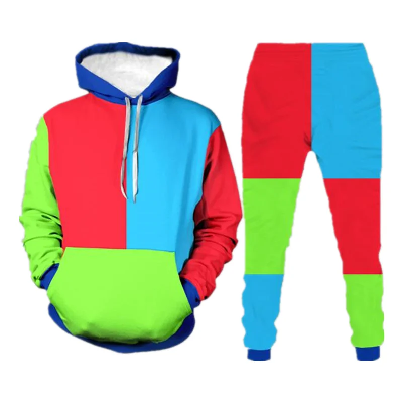 

2021 New Tracksuit Splicing Fashion Suit Casual Men's Fitness Hooded Sweatshirt Suit Street Men and women 2-piece set wear