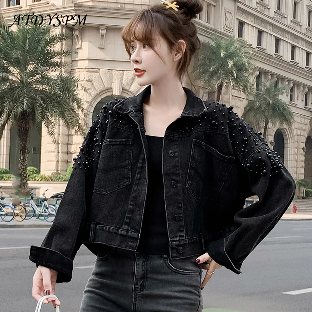 Куртка женская джинсовая однотонная с отложным воротником модная свободная