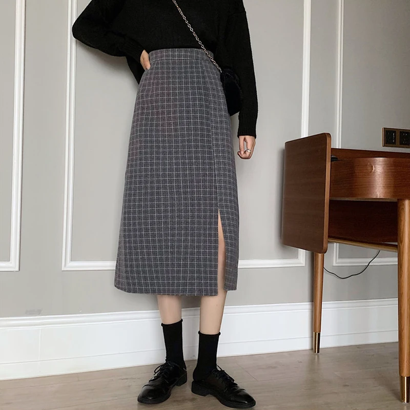 Клетчатые женские юбки в стиле ретро теплые Универсальные дизайнерские