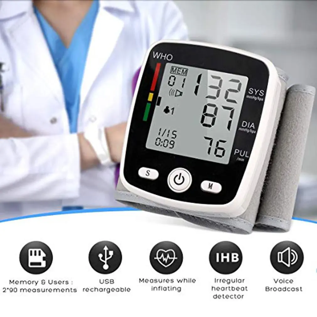 

Sphygmomanometer Wrist Recharger Blood Pressure Meter Measuring Instrument Voice Broadcast Blood Pressure Usb Charging