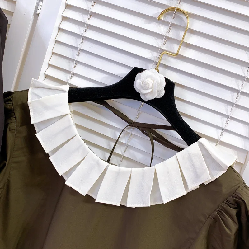 

Contrast Color Pleated Crew Neck Dress for Women 2021 Summer French Style Temperament Slimming Fit Backless Short Sleeve Dress