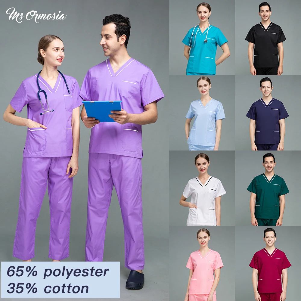 

Hot Sales Nurse Uniform Women Short Sleeve Neck Tops Working Uniform Blouse Scrubs Workwear Nursing Women Scrubs Pants Elastic