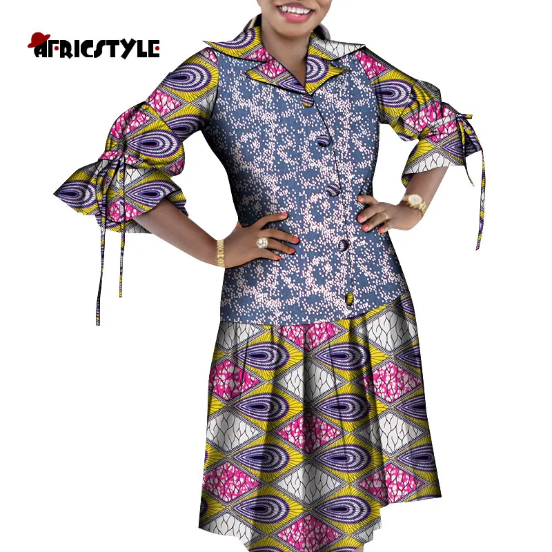 

Plus Size African Dress for Women Robe Africaine Ladies Shirt Dresses Printed Kente Dashiki Attire Maxi Female Clothing WY8924