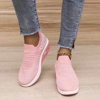 2022 new stretch fabric breathable platform shoes for woman sneakers fashion loafers slip on round toe flat platform women shoes