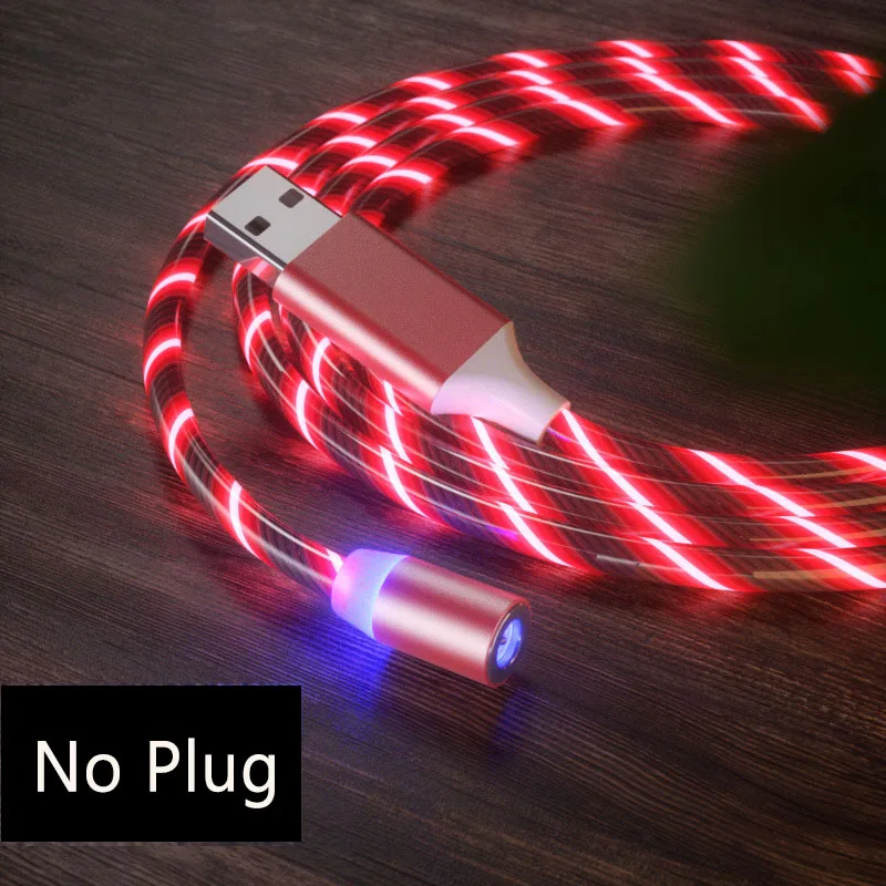 red cable no plug Магнитный Micro USB кабель тип-c 8-контактный кабель поток освещение светодиодный кабель для зарядки для iPhone XR X 7 8 Xiaomi huawei samsung Honor - Цвет: red cable no plug