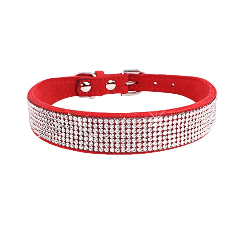 

Comfortable Suede Fiber Crystal Dog Collar Glitter Rhinestone Dog Collars Zinc Alloy Buckle Collar for Small Dogs Cats XS/S/M/L