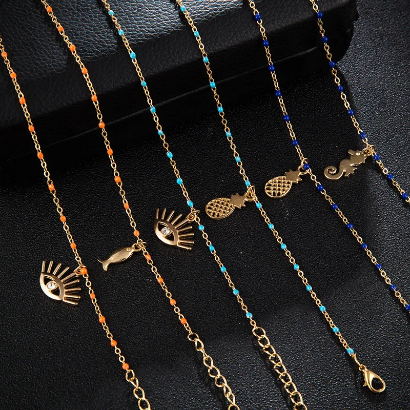 Ананас Злой рыбий глаз морской конек винтажные ножные браслеты из бисера для женщин ножной браслет богемные пляжные ювелирные изделия, цепи для лодыжки подарок