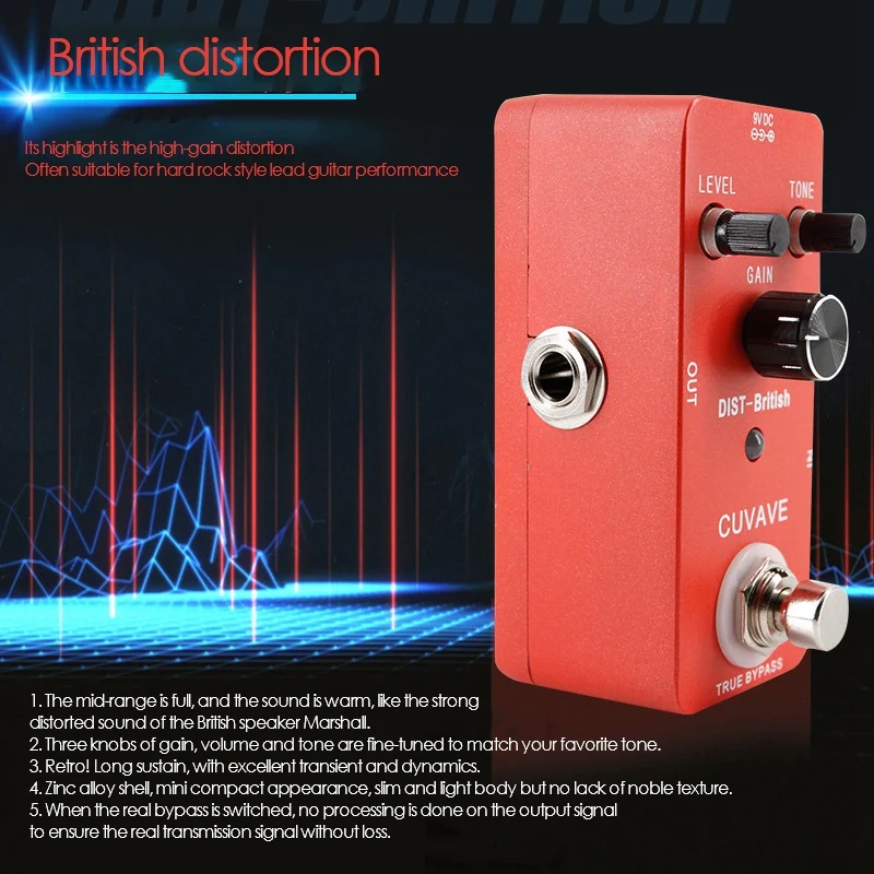 

CUVAVE DIST-British Distortion Guitar Effect Pedal Effects Stompbox True Bypass Based on Classic JCM Amp Distortion