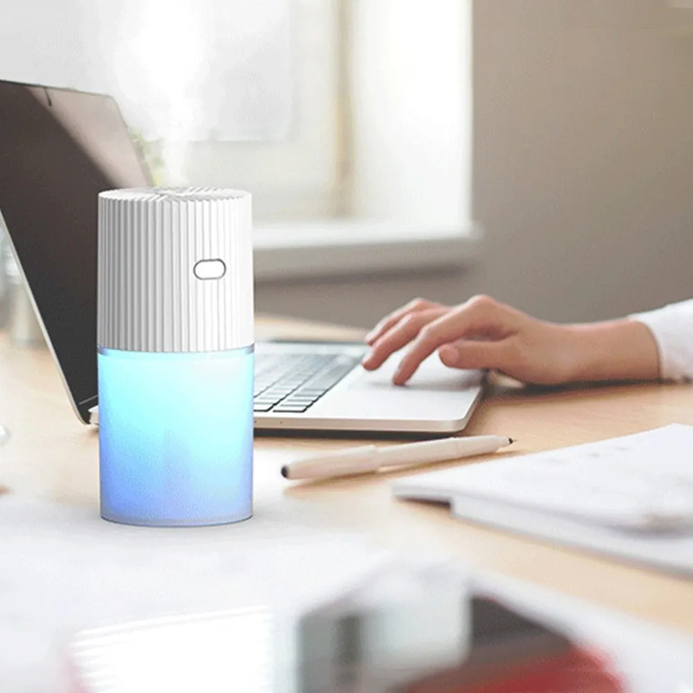 

USB charging desktop mini cold mist humidifier 300ml auto off continuous intermittent mode color changing LED night light