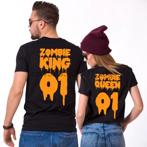 Забавные Рубашки в стиле Хэллоуин костюм пары зомби рубашки для