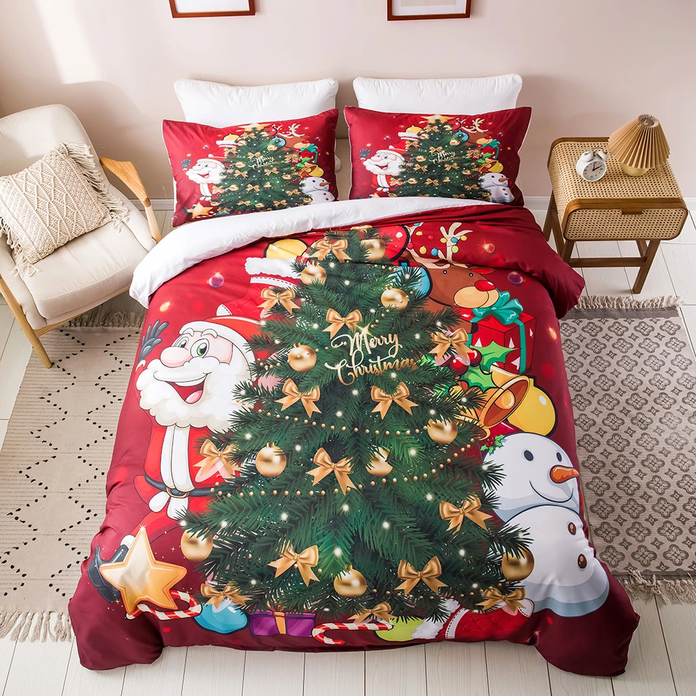 

Merry Christmas Bedding Set Snowman Elk Printed Bed Cover Set Cartoon Kids Duvet Cover Set Pillowcase Bedclothes for Children