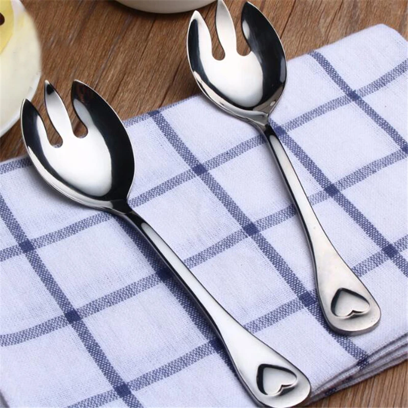Нержавеющая сталь Spork салатная ложка круглые фруктовые вилки столовые приборы