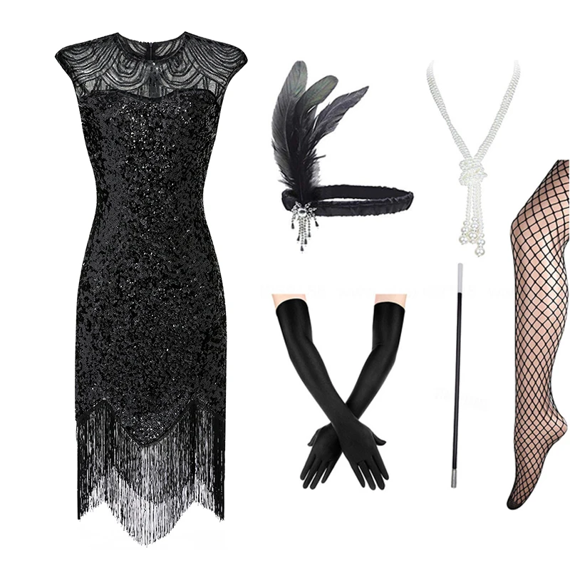 Женское платье с блестками и бусинами в стиле 1920-х годов ростом комплект