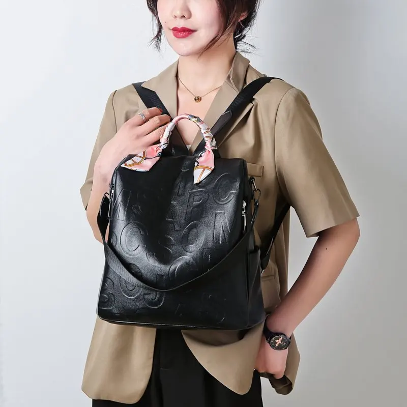 

High Quality Solid Color Genuine Leather Backpacks for Teenage Girl 2021 New School Bags Korean College Bookbag Mochila