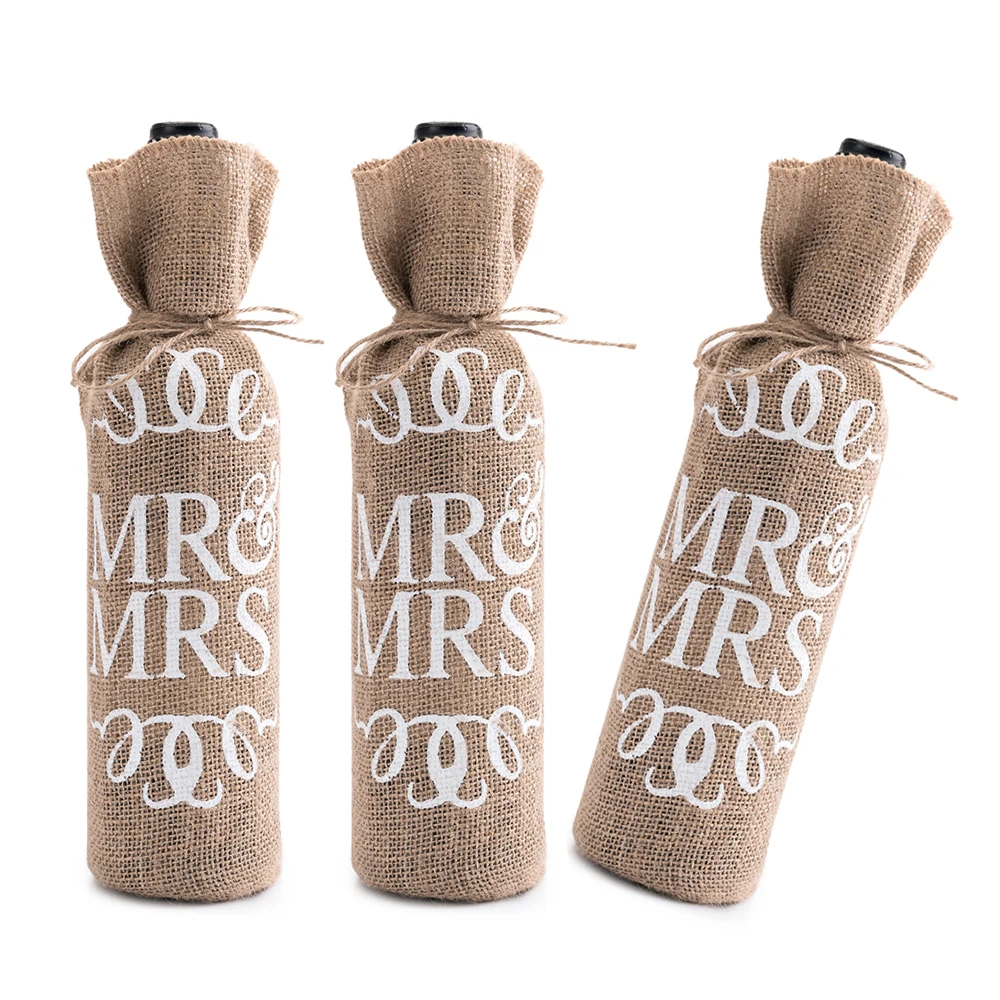 

Натуральные мешковины Mr и Mrs красные чехлы для винных бутылок мешки джутовая обертка для бутылки платья мешочки для свадебной вечеринки с в...