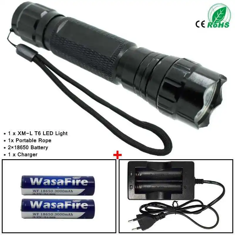 Мощный водонепроницаемый светодиодный фонарик суперъяркий тактический T6 с 5