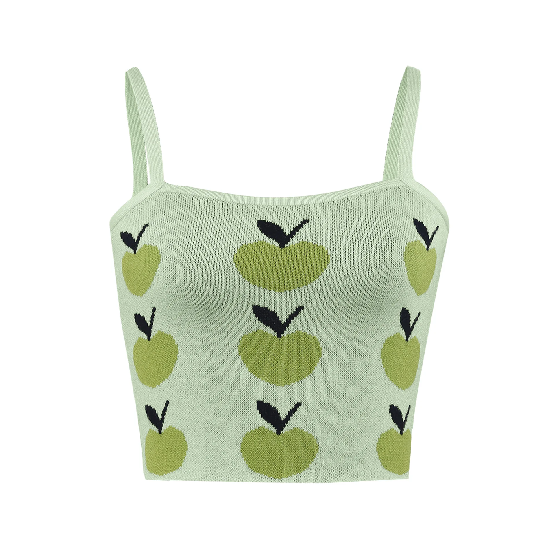 

Print Apple Sleeveless Sexy Cami Top Women Y2K Aesthetic Backless Spaghetti Strap Ribbed Knit Crop Top Party Camisole Summer