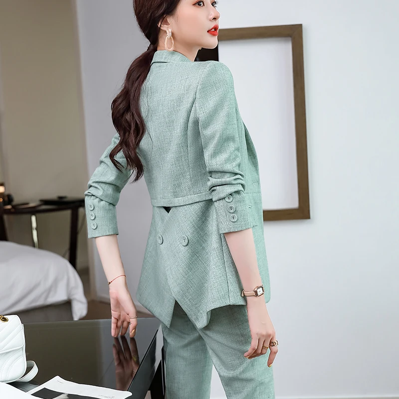 

Lenshin High-quality Candy Color 2 Piece Suit Set for Women Business Office Lady Work Wear Formal Business Blue Pant Suits