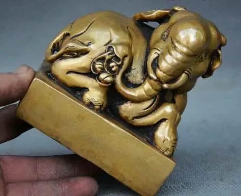 Collect Chinese Bronze Feng Shui Animal Wealth Elephant Statue Seal Stamp Signet | Дом и сад