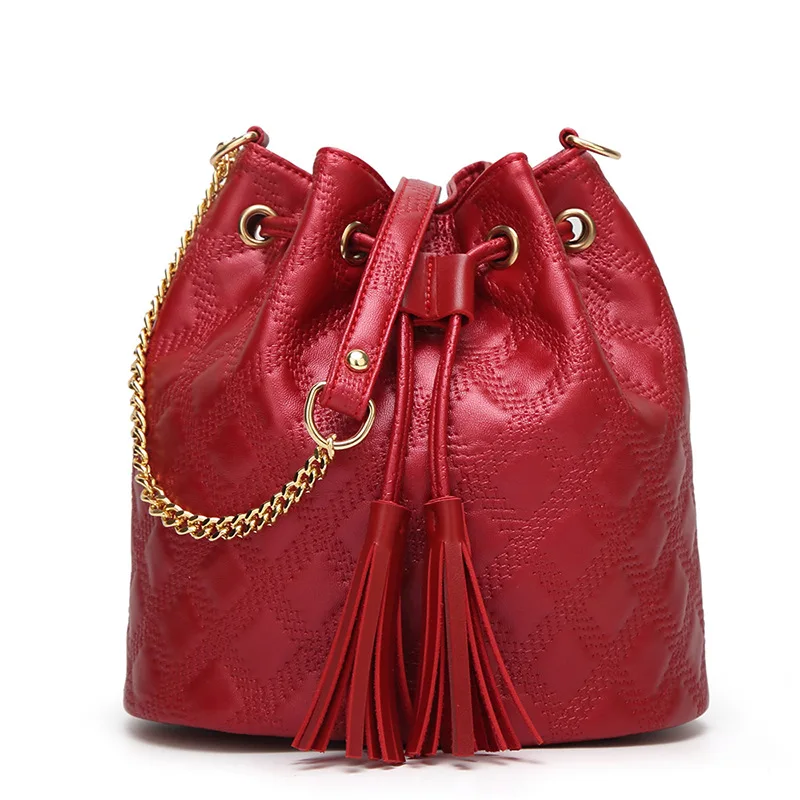 Fashion Genuine Leather Women Bucket Bag Vintage Tassel Messenger High Quality Retro Shoulder Simple Crossbody Tote | Багаж и сумки