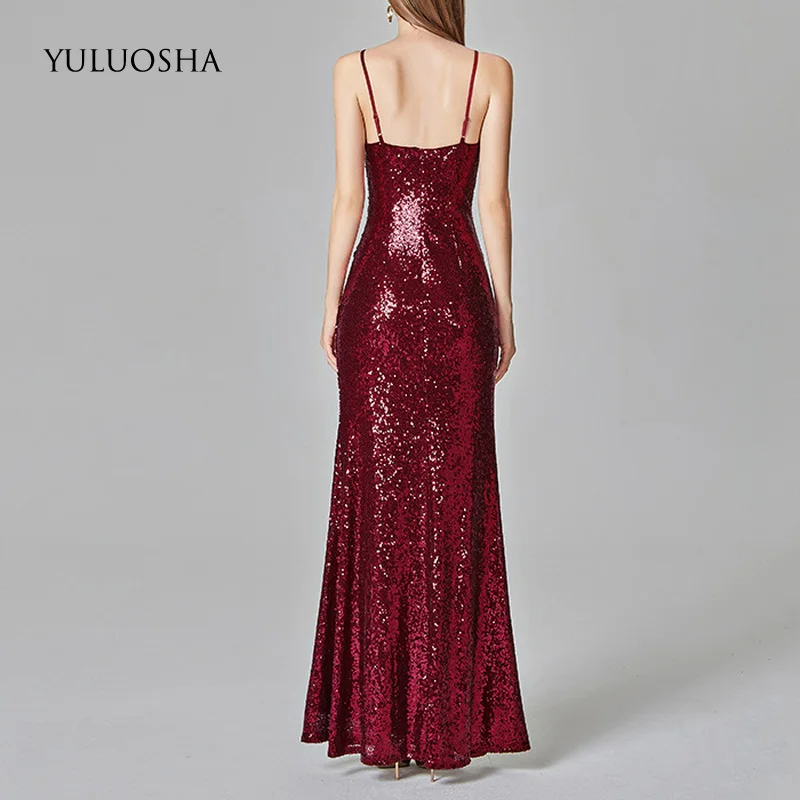 YULUOSHA платье для подружки невесты без рукавов с блестками и v-образным вырезом