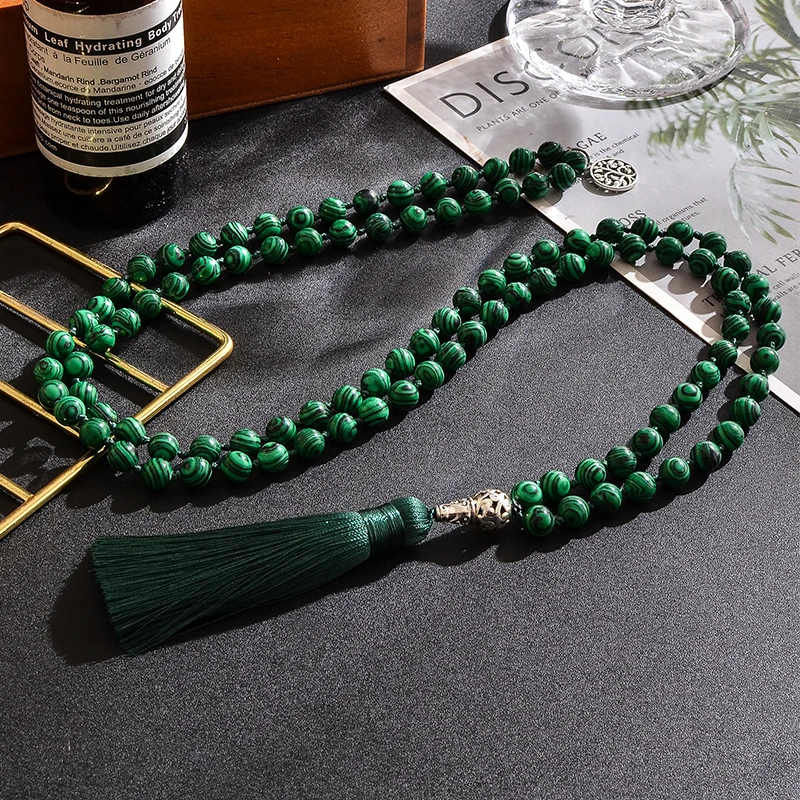 8 мм бусины из Малахита 108 Japa Mala Necklace медитация молитва йоги Четки для мужчин и