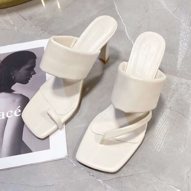 

New Sexy Women Square Toe Flip Flops Summer High Quality Fashion Dress Shoes Slides Ladies Outdoor Sandal Shoes Drop Ship