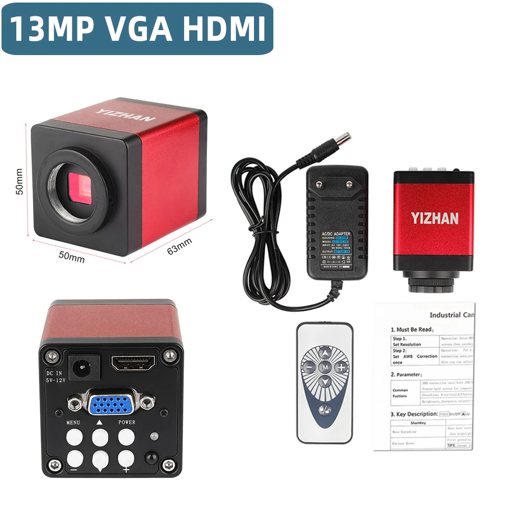 

Electronic Microscope Camera 13MP 180X C Mount HDMI Adjustable Simul Focal Objective Lens For Phone PCB Soldering Repair YIZHAN