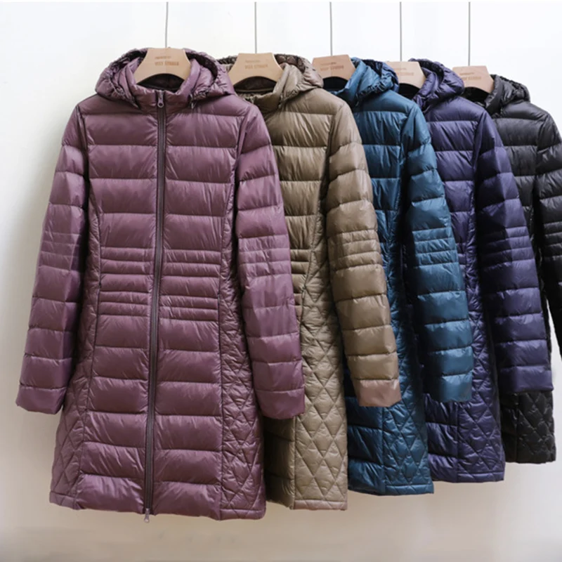 

Winter 4XL Womens Down Jacket Long Casual Remove Hooded Coat Puffer Jacket Slim Parka