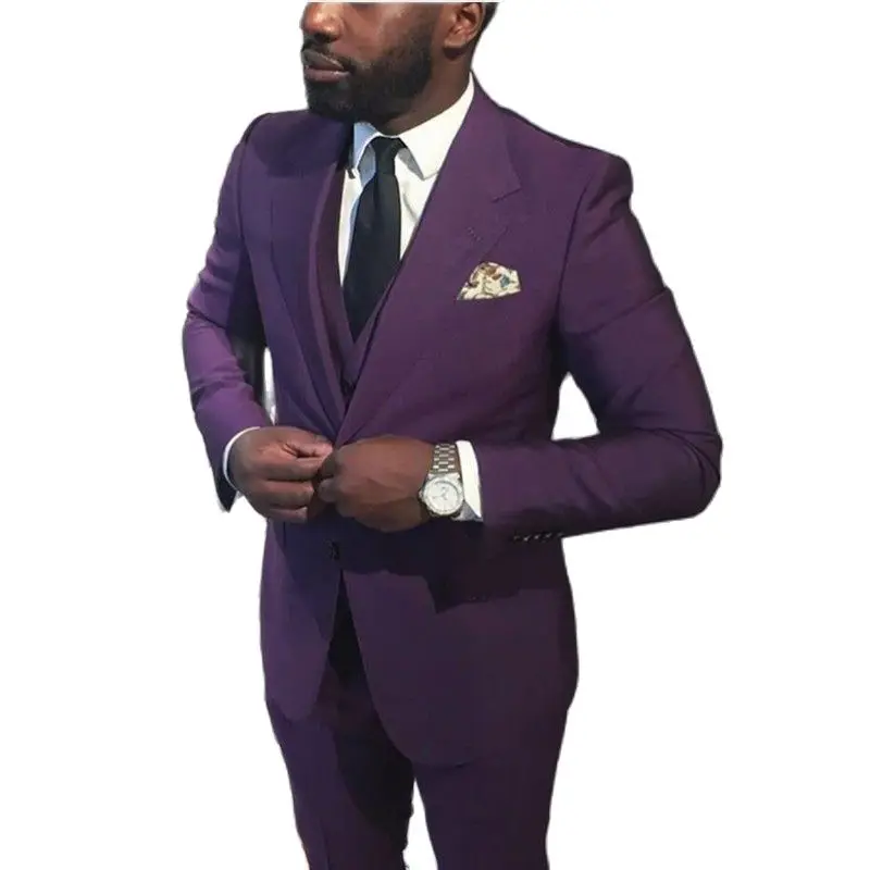 

Handsome Two Buttons Dark Purple Groom Tuxedos Groomsmen Notch Lapel Mens Suits Blazers (Jacket+Pants+Vest+Tie) W:1258