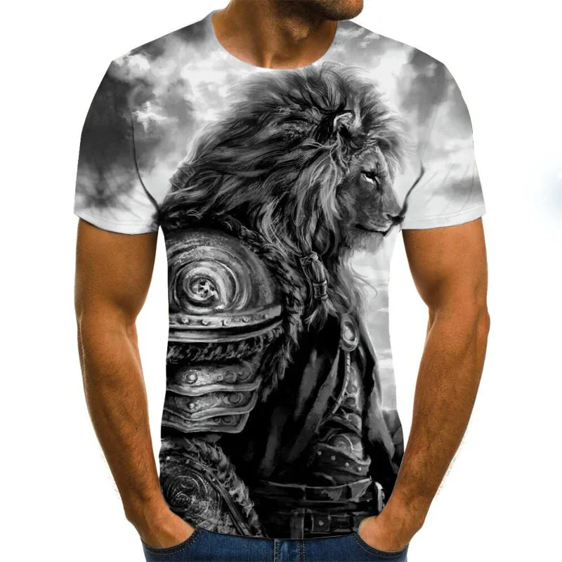 

Summer men's T-shirt fierce lion tiger tops 3D printed short-sleeved funny animal T-shirt casual round neck shirt streetwear