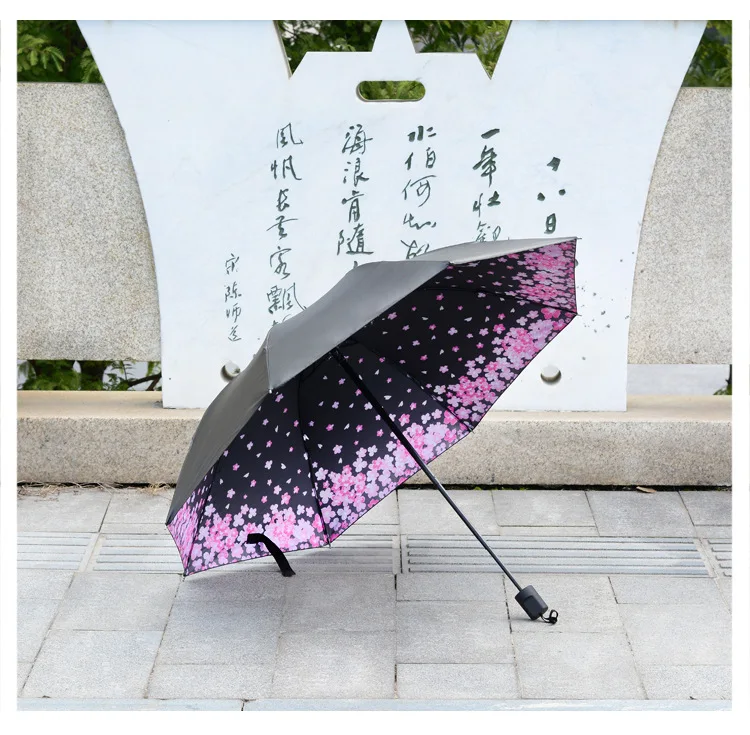 Женский анти-УФ Вишневый небо цветок Unbrella открытый портативный УФ зонтик три складной зонтик от солнца и дождя