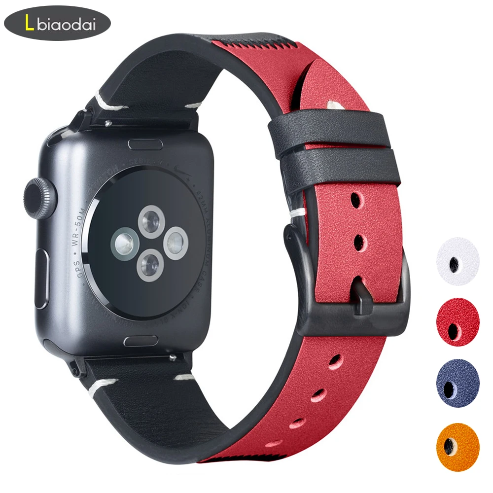 

Ремешок кожаный для Apple Watch Band 38 мм 40 мм 42 мм 44 мм, браслет из натуральной кожи для iWatch Series 6 5 4 3 42 38
