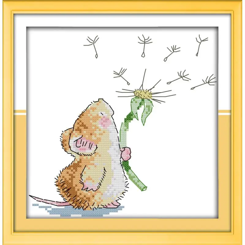 Joy Sunday Mouse & Одуванчик 11CT DMC с принтом на холсте 14CT Набор для вышивки крестом DIY