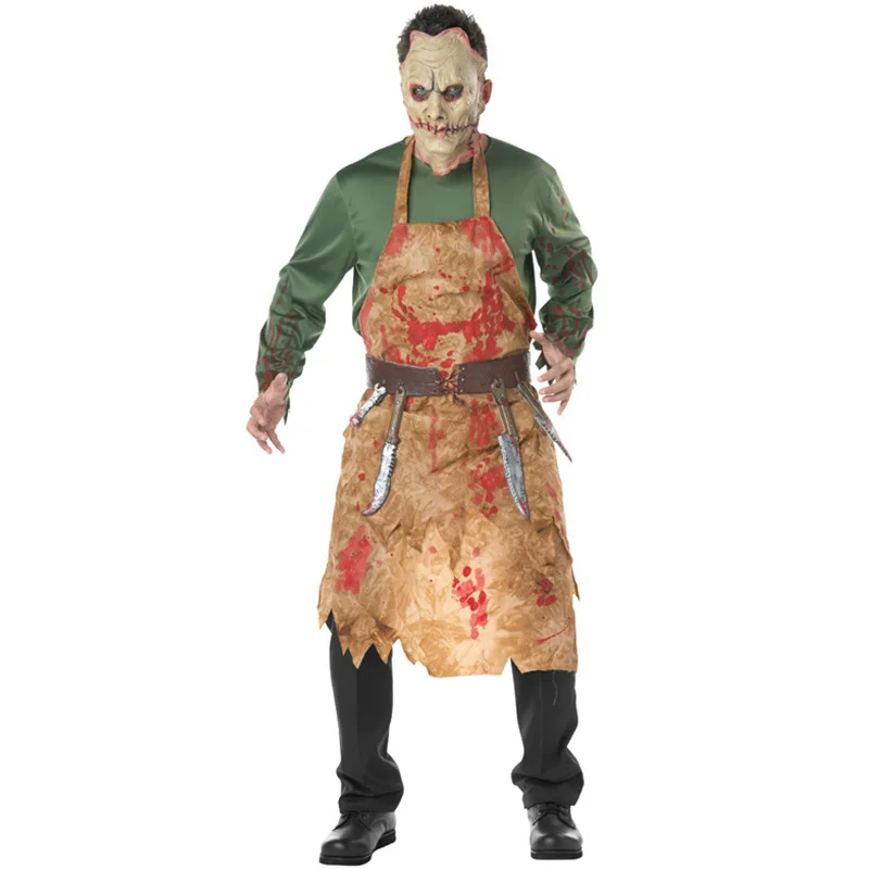 

2020NEW Scary Zombie Halloween Costumes For Men Bloodiness Butcher Cook Cosplay Carnival Role Play Performance Show