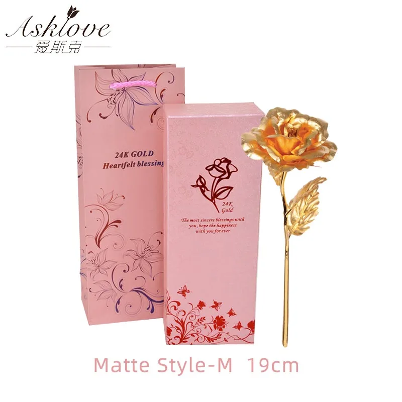 Matte style-M Asklove, 24 K, Золотая фольга, цветок розы, свадебное украшение, цветок, подарок подруге, любовник, позолоченные искусственные цветы, подарочная коробка - Цвет: Matte style-M