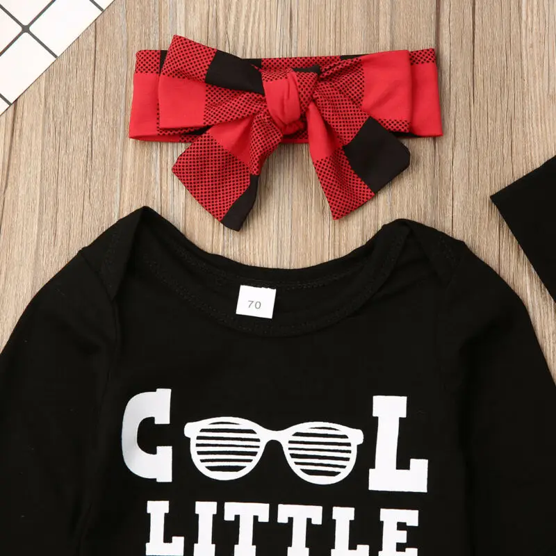 New 4Pcs Xmas Kid Baby Boy Girl Clothes Plaid Romper/T-Shirt+Pants Hat Outfit Set | Детская одежда и обувь