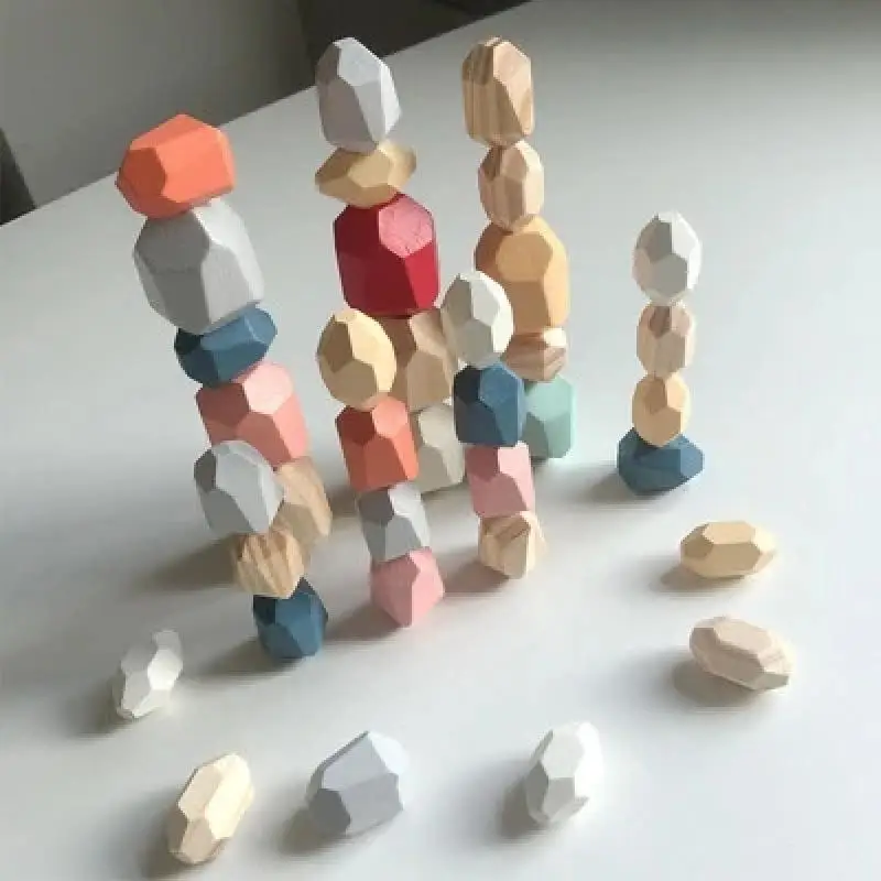 36Pcs Wooden Colored Stone Jenga Building Block Educational Toy Baby Stacking Game Balancing Stone Jenga Wooden Toy for Kids