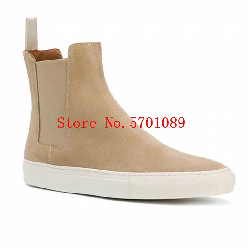 

Man Chelsea Sneakers Genuine Leather Ankle Length Pull Tab Elasticated Side Panels Flats Chelsea Boots Rec New Shoes