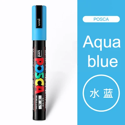 aqua blue 1Pcs Uni Posca PC-5M маркеры для рисования Средний наконечник 1,8 мм-2,5 мм 17 цветов для школы, офиса, художественные маркеры японские товары для рукоделия 1 шт - Цвет: aqua blue 1Pcs