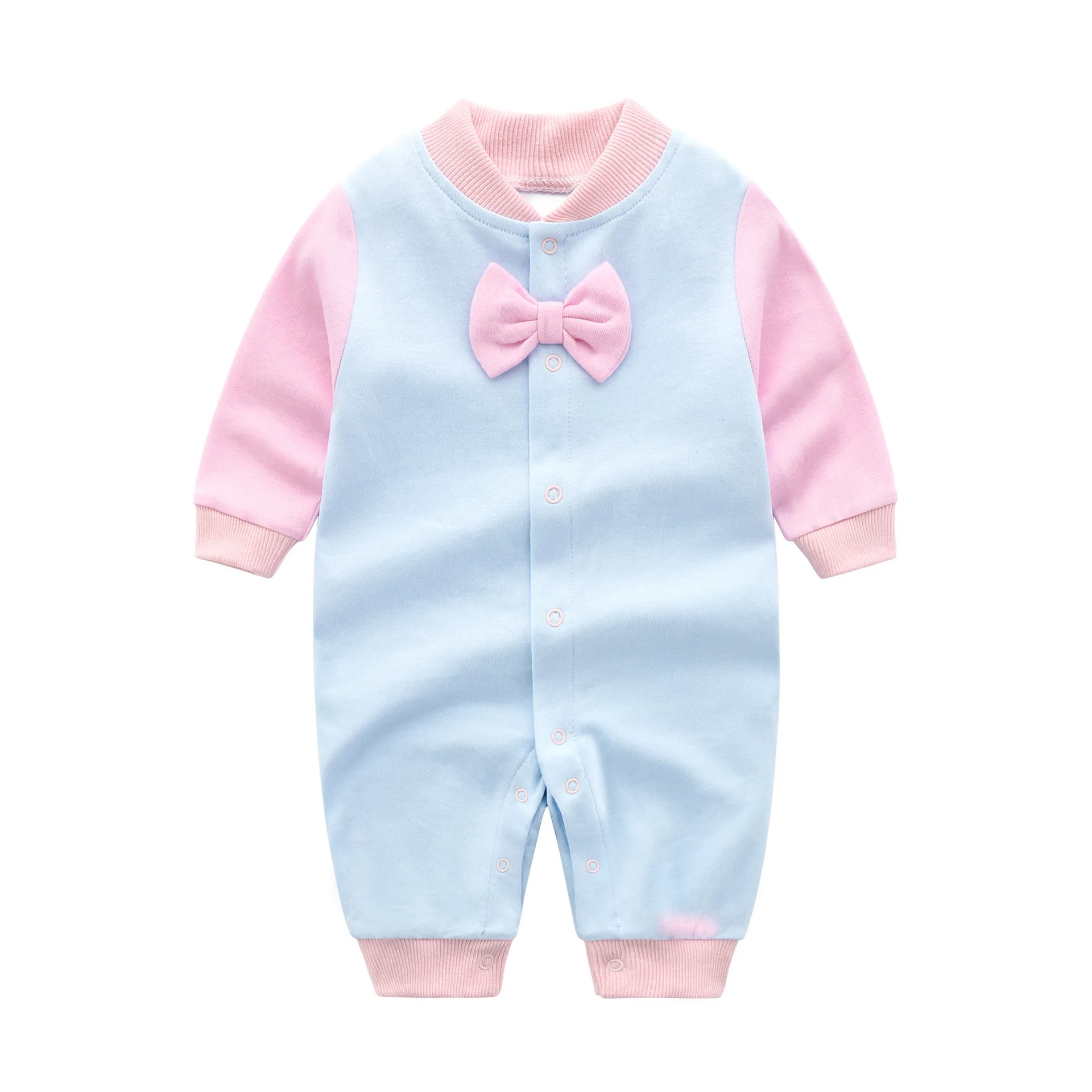 

Baby Boy Girl Rompers Clothes 2021 Spring Autumn Newborn Infant Long-Sleeved Color Matching Bow Jumpsuit For 0-12 Month